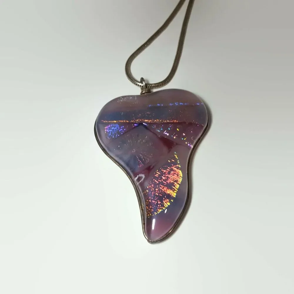 Pink Dichroic Glass Sterling Silver Snake Chain Necklace